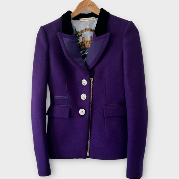 Balenciaga Schoolboy Blazer Purple Velvet Trim – F/W 2007 – Sz 38 Made in Italy - Picture 9 of 16